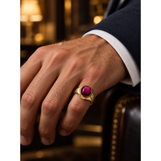 Pre Owned 9ct Mens 9ct Ruby Set Signet Ring ZC117